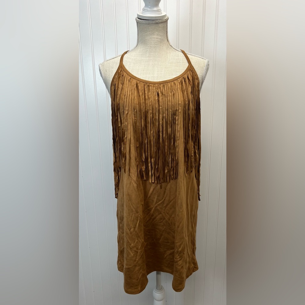 NWT YA Los Angeles Camel Fringe Racerback Dress Sz M